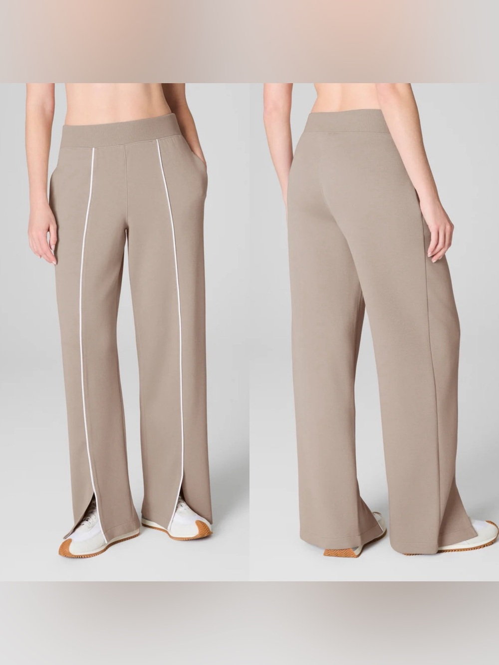 SPANX AirEssentials Pique Straight Leg Pant Ashwood Tan Knit Lounge Pull On 1X